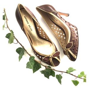 Antonio Melani Brown Leather Peep-toe Heel